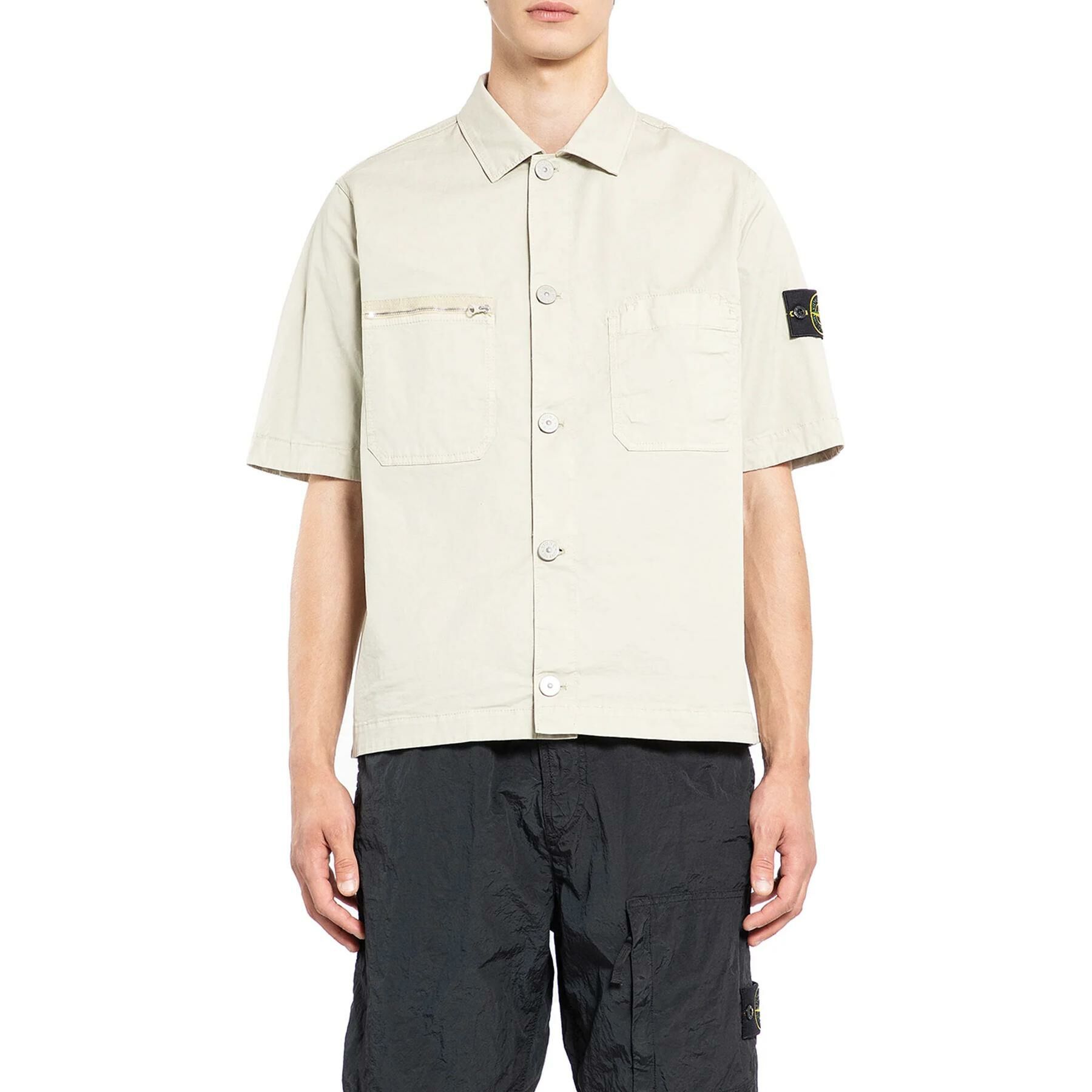 【代購】STONE ISLAND Logo Patch Short Sleeved Shirt Jacket