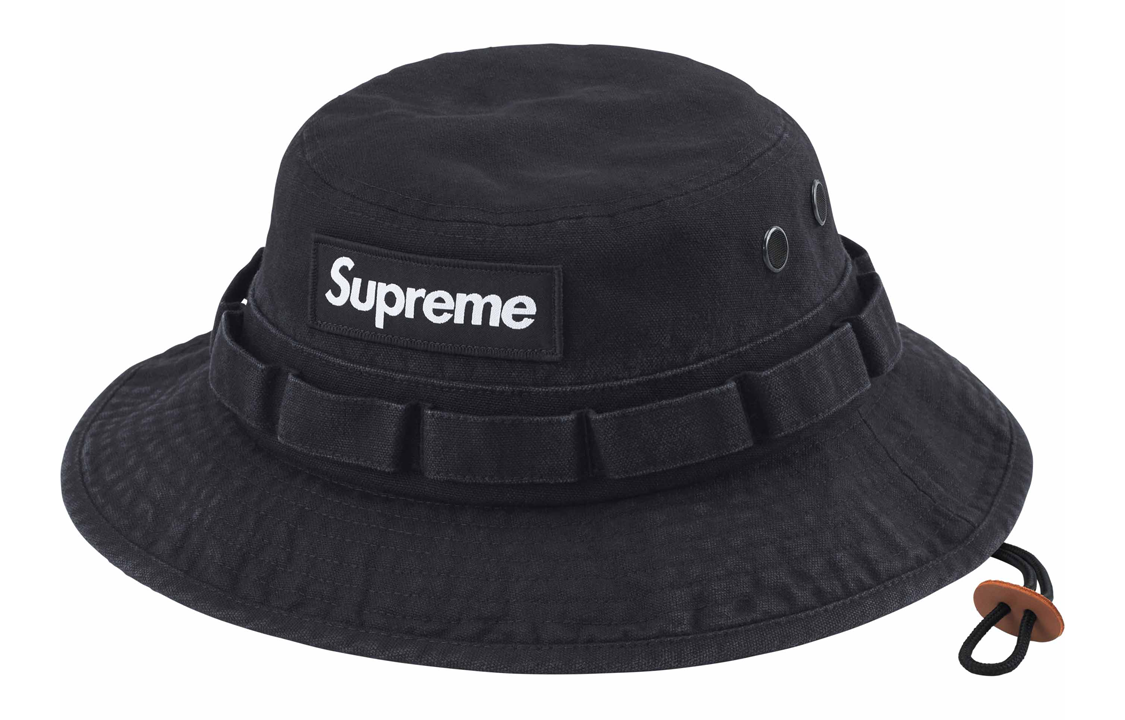 【代購】Supreme Cotton Canvas Leather Bucket Hats Unisex Black