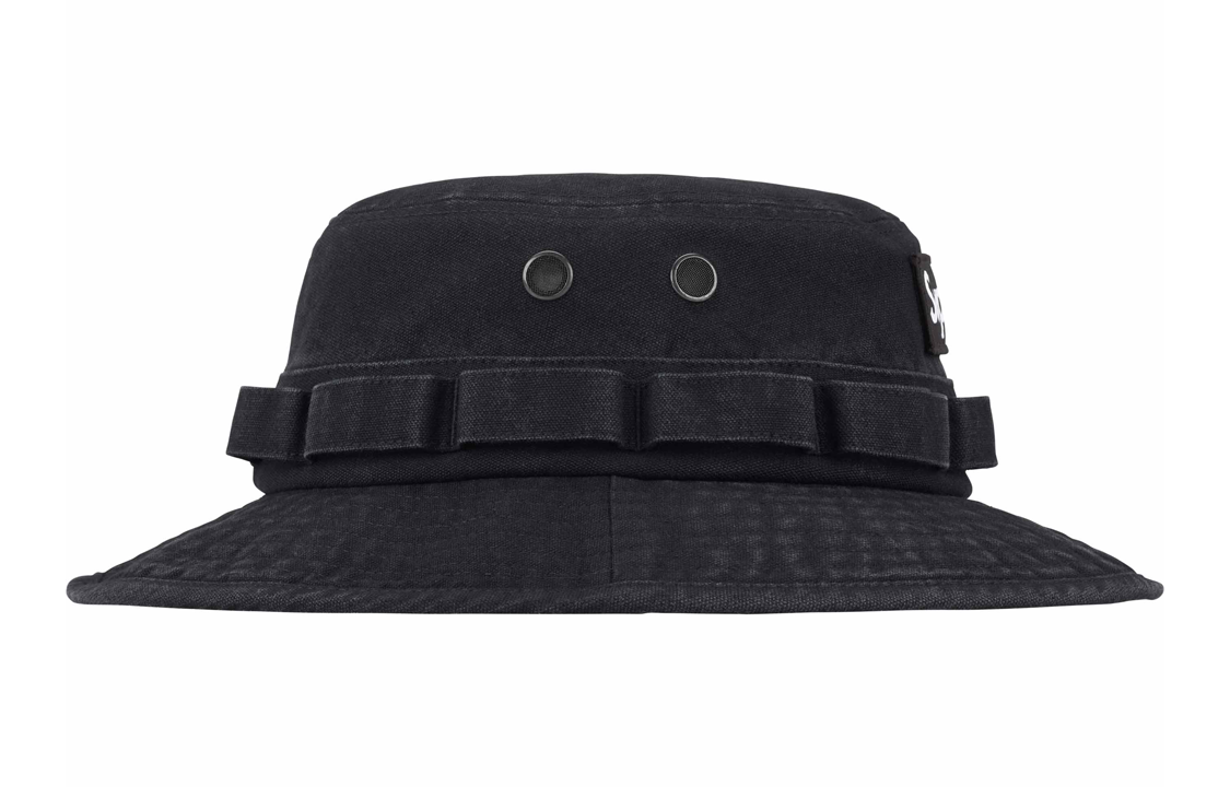 【代購】Supreme Cotton Canvas Leather Bucket Hats Unisex Black