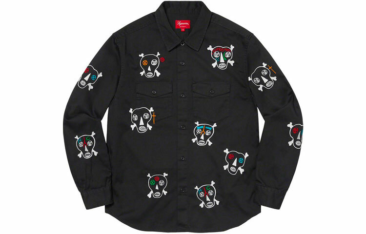 【代購】Supreme Clayton Patterson Skulls Embroidered Work Shirt