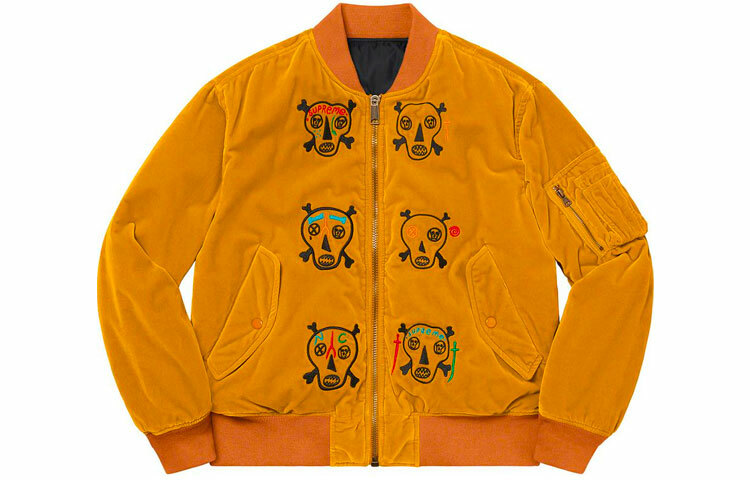 【代購】Supreme Clayton Patterson Skulls Embroidered Velvet MA-1