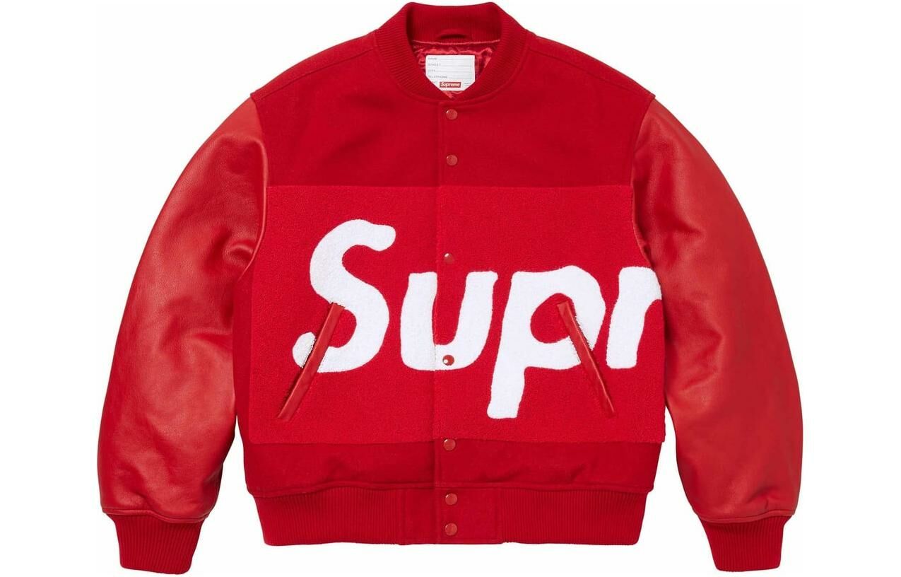 【代購】Supreme Big Logo Chenille Varsity Jacket Red