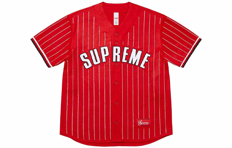 【代購】Supreme Rhinestone Stripe Baseball Jersey