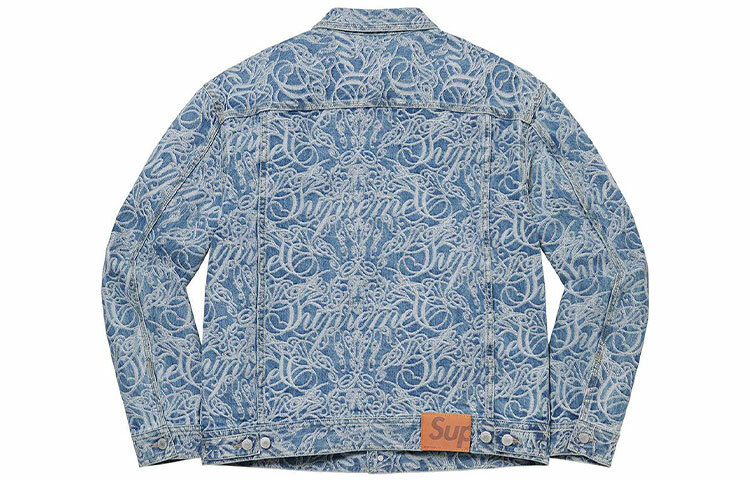 【代購】Supreme Script Jacquard Denim Trucker Jacket Washed Black