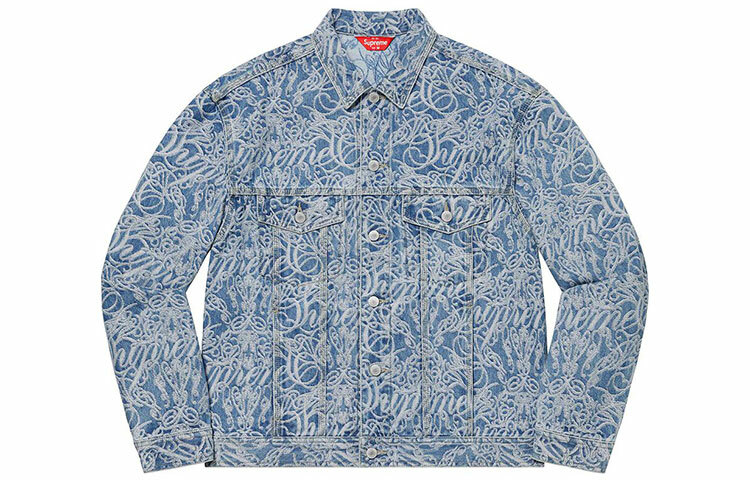 【代購】Supreme Script Jacquard Denim Trucker Jacket Washed Black