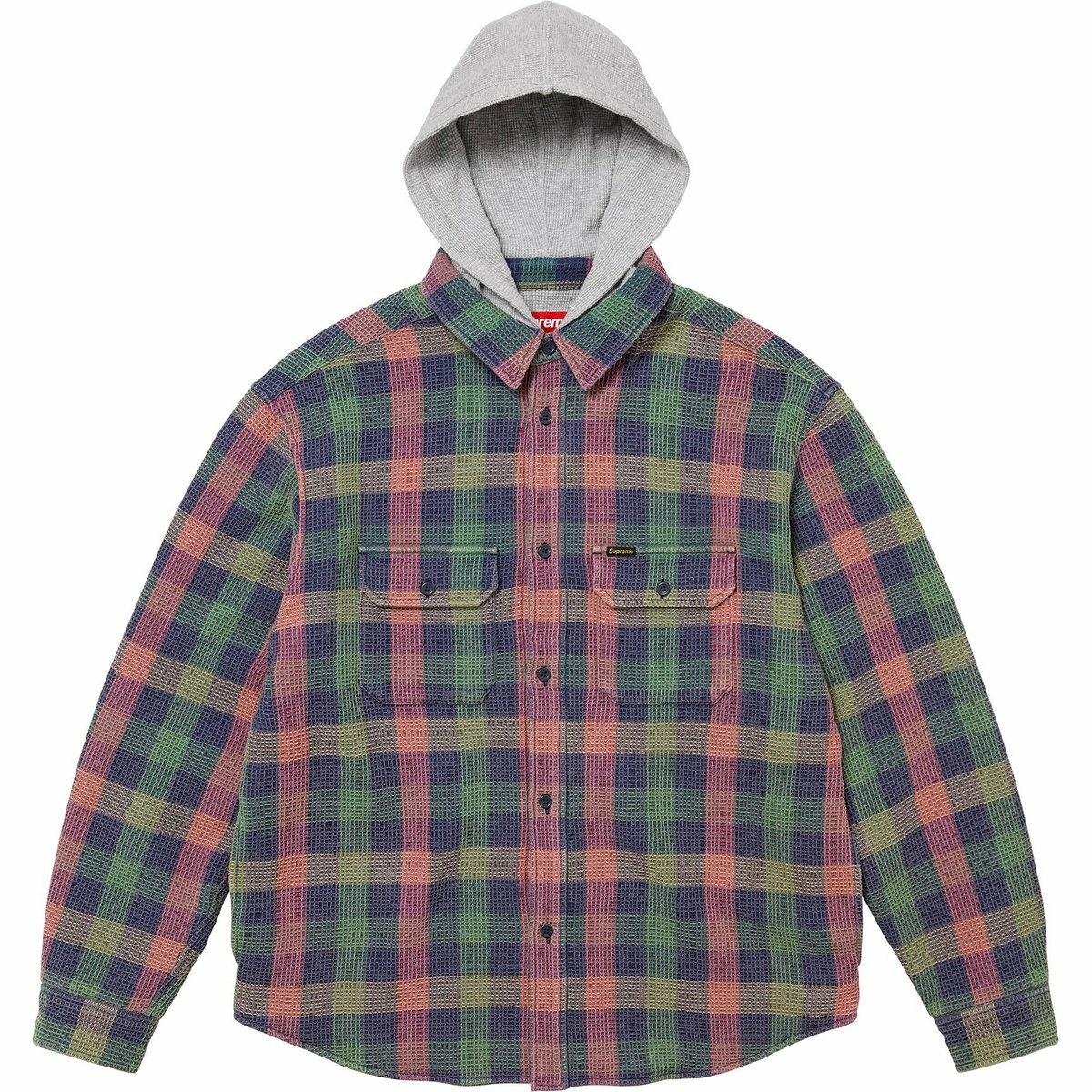 【代購】Supreme Waffle Plaid Hooded Shirt