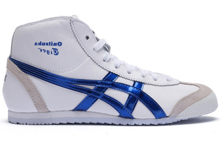 【代購】Onitsuka Tiger Mexico Mid Runner Wear-resistant And Lightweight High-Top Casual Running Shoes Unisex White Blue