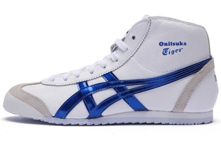 【代購】Onitsuka Tiger Mexico Mid Runner Wear-resistant And Lightweight High-Top Casual Running Shoes Unisex White Blue