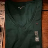 [S] TOMMY HILFIGER LADIES V-NECK FAVORITE T-SHIRT,GREEN, 76J4887-302 (STH990)