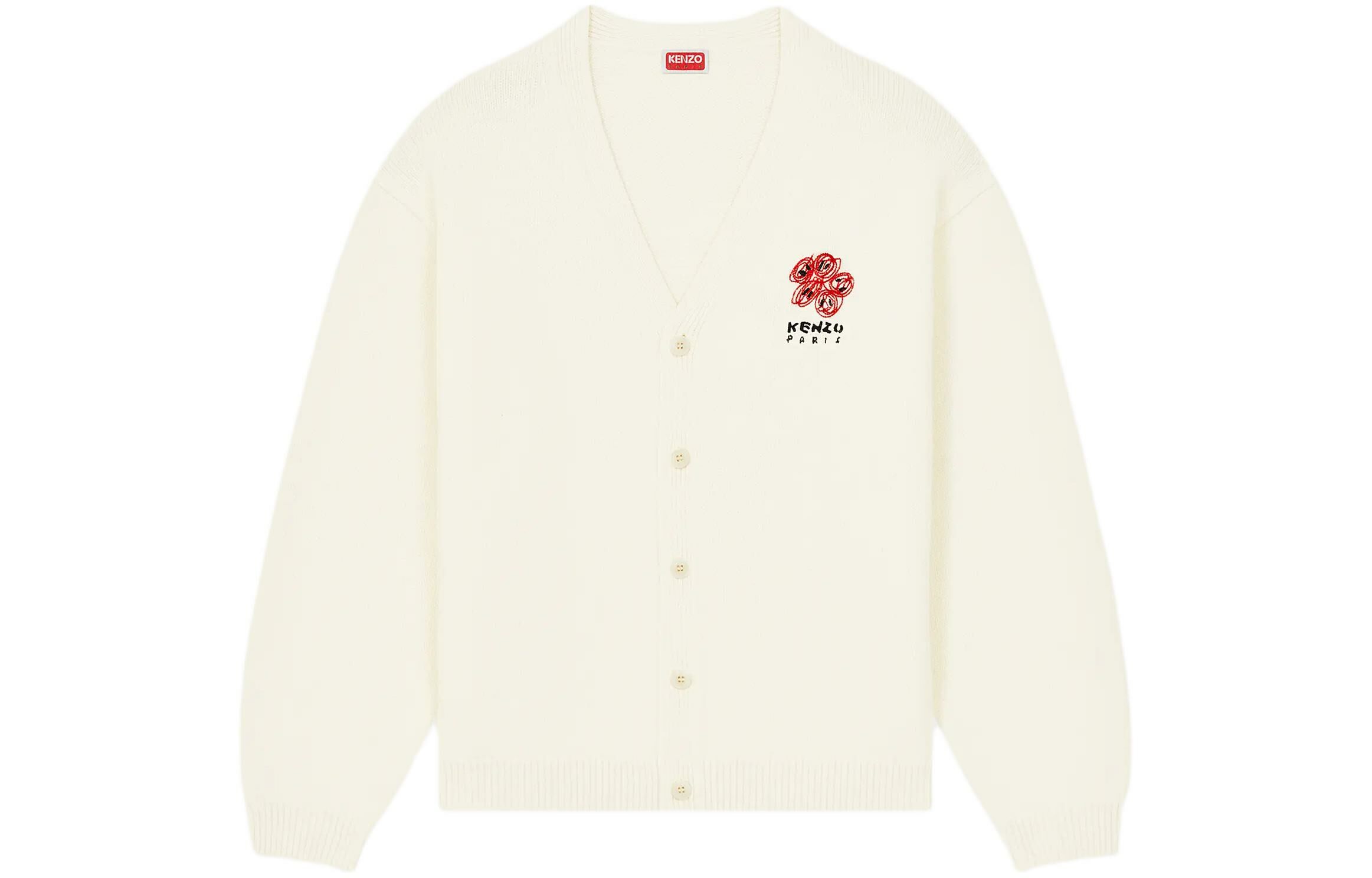 【代購】KENZO Drawn Varsity' Embroidered Genderless Cardigan Knitwear Unisex Ecru