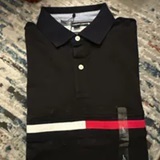 [S] TOMMY HILFIGER MENS EMBROIDERED STRIPE REGULAR FIT POLO,BLACK, 78JB117-001 (STH997)