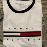 [S] TOMMY HILFIGER MEN EMBROIDERED FLAG LOGO TEE,WHITE, 78JA522-110 (STH999)