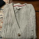 [S] TOMMY HILFIGER LADIES CABLE KNIT WOOL V-NECK CARDIGAN,GREY, 76J5333-030 (STH1001)
