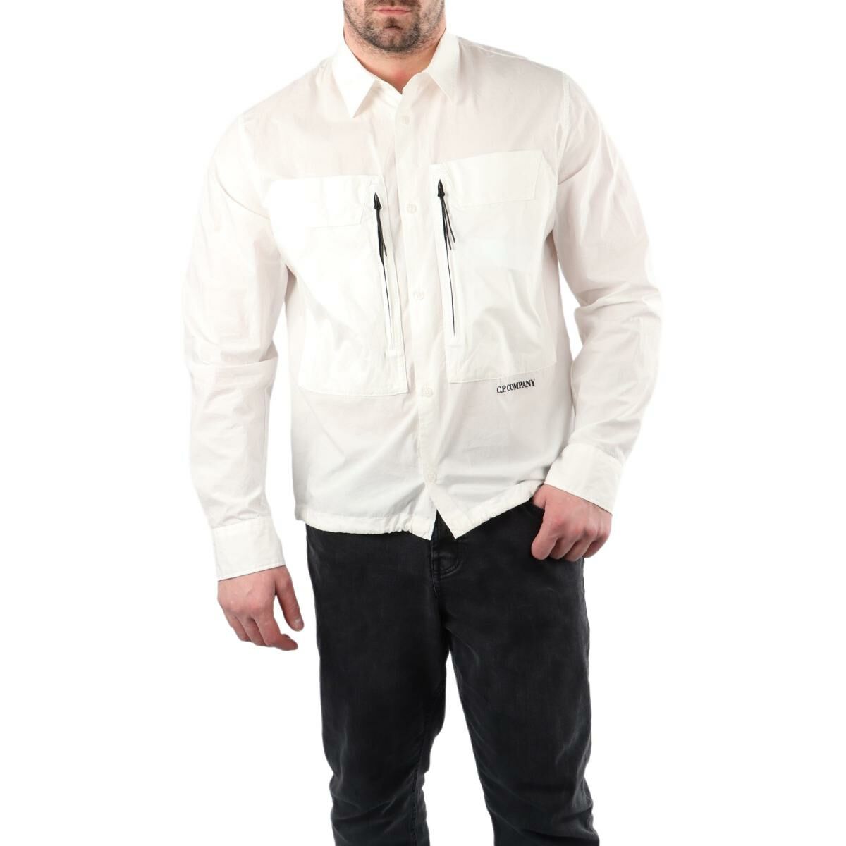 【代購】C.P.Company Logo Embroidered Buttoned Poplin Overshirt