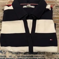 [S] TOMMY HILFIGER RUGBY STRIPE POLO LADIES DRESS,NAVY, 76J5166-410 (STH1008)