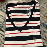 [S] TOMMY HILFIGER STRIPE V-NECK FAVORITE T-SHIRT,NAVY, 76J5263-410 (STH1013)