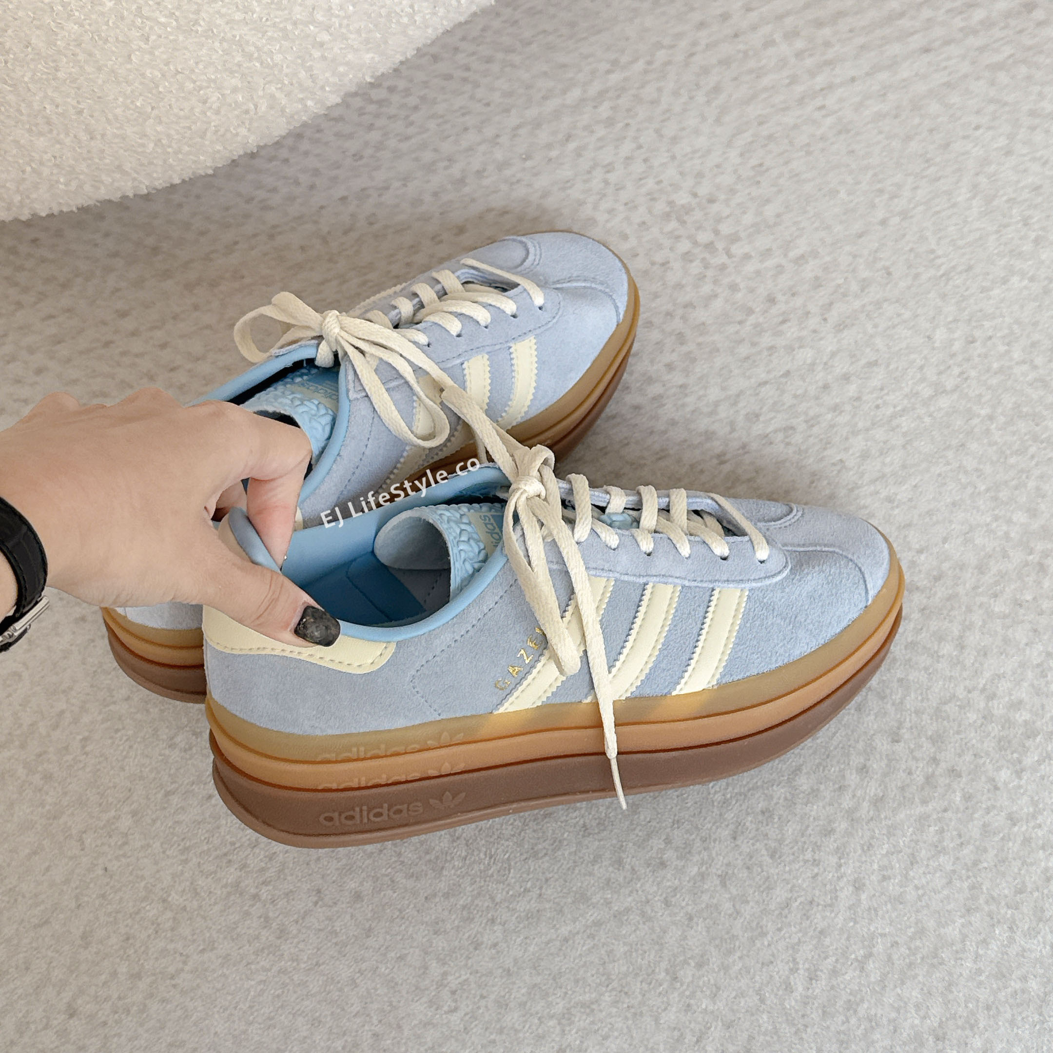 ADIDAS ORIGINALS GAZELLE BOLD 奶油寶寶藍 米白 焦糖底 厚底 增高 解構 堆疊 女鞋 JQ7776 / 調貨