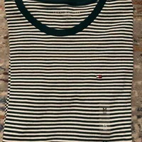 [S] TOMMY HILFIGER STRIPE CREW NECK FAVORITE T-SHIRT,DARK GREEN, 76J5262-302 (STH1032)