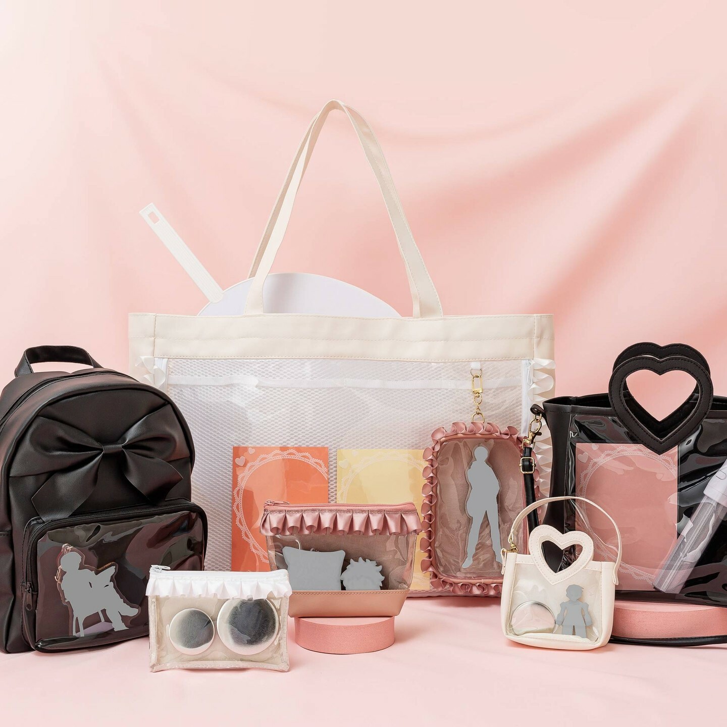 緞帶推活手提袋/黑、白 43.5x8x31cm