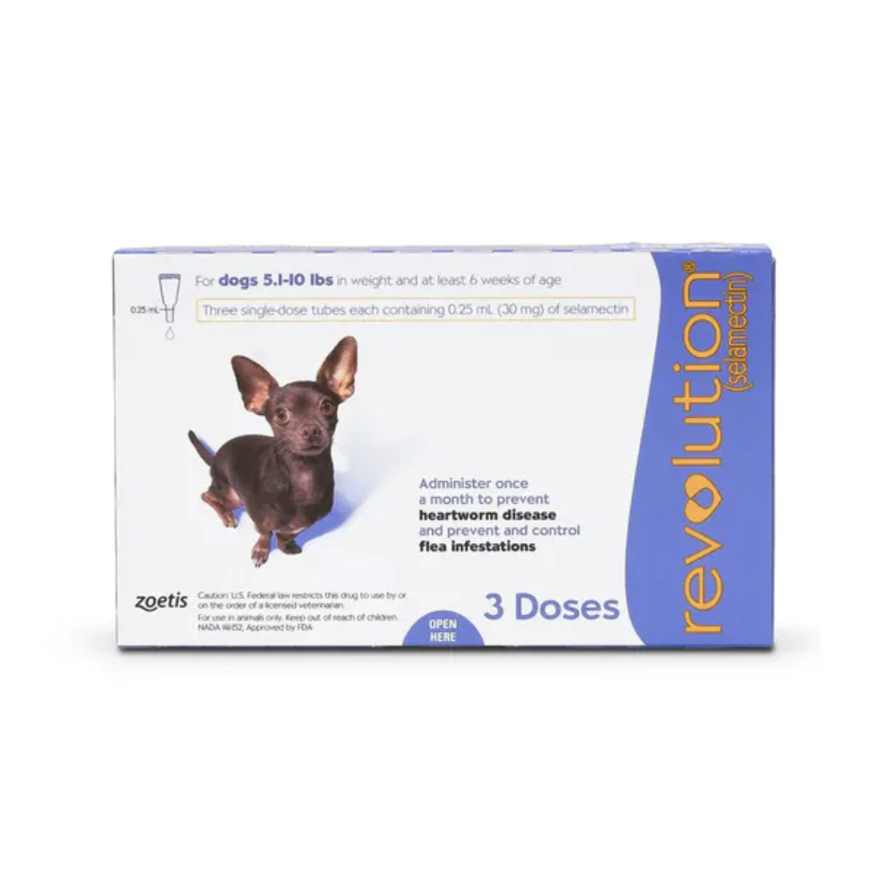 Revolution -犬用 (預防跳蚤、心絲蟲病、蛔蟲、鉤蟲、耳蟎) 超小型狗 (紫盒) 5-10LBS 3支裝