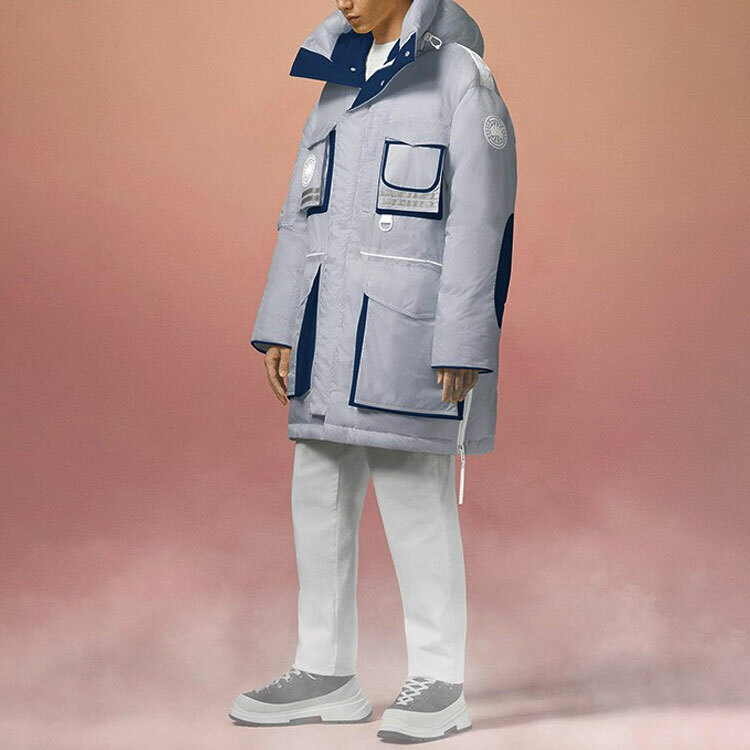 【代購】Canada Goose Badge Hooded Fitted Moderate Regular Edition Down Jacket Unisex Ocean Blue