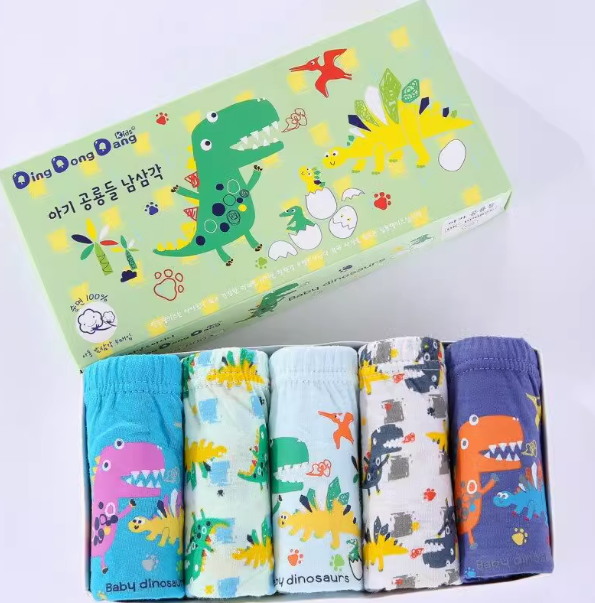 韓國Ding Dong Dang 純棉三角內褲 一套五條 (恐龍bb)