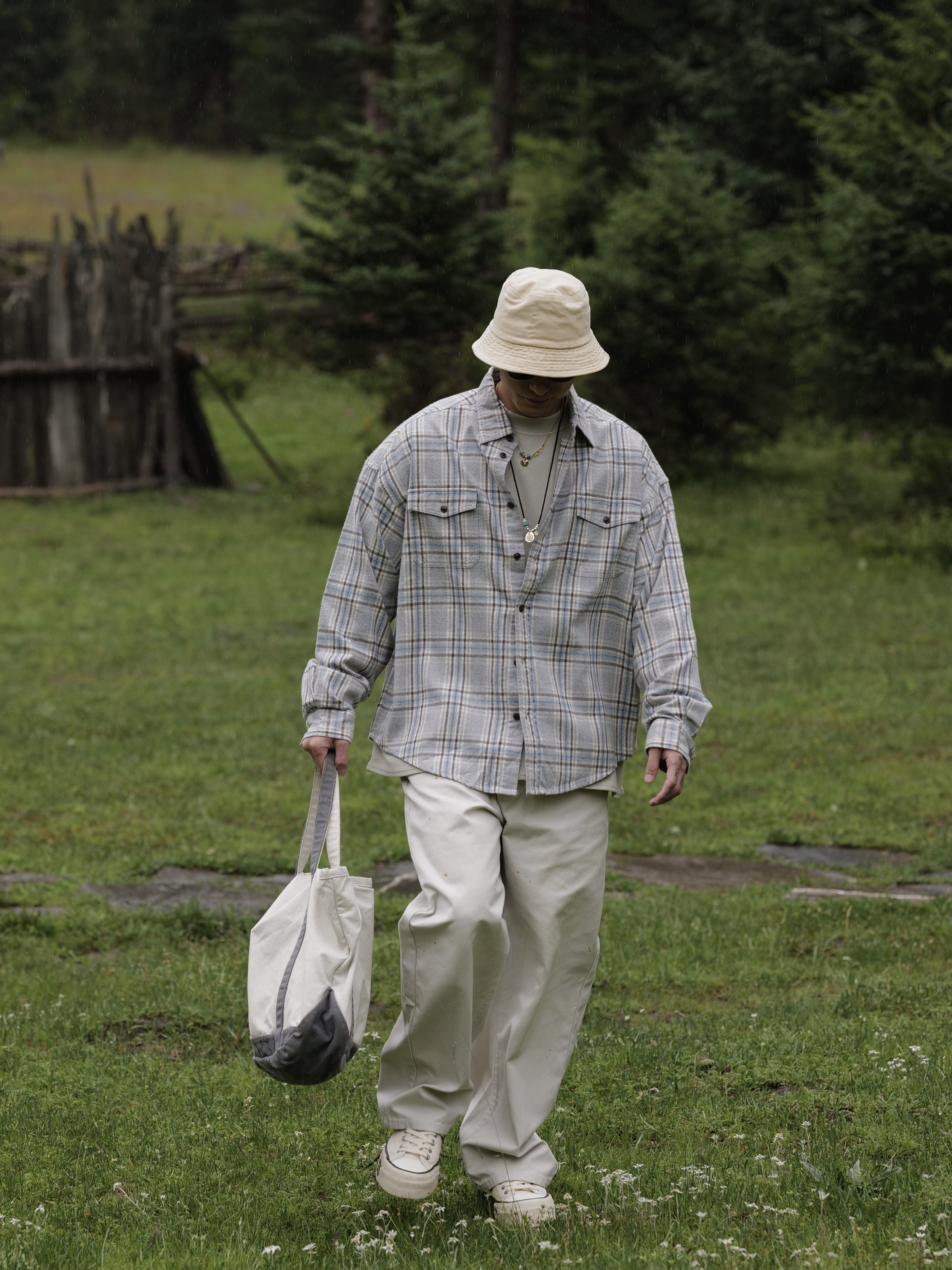 #預購 UNBENT 25SS 進口面料 磨毛 純棉 格子襯衫 灰色