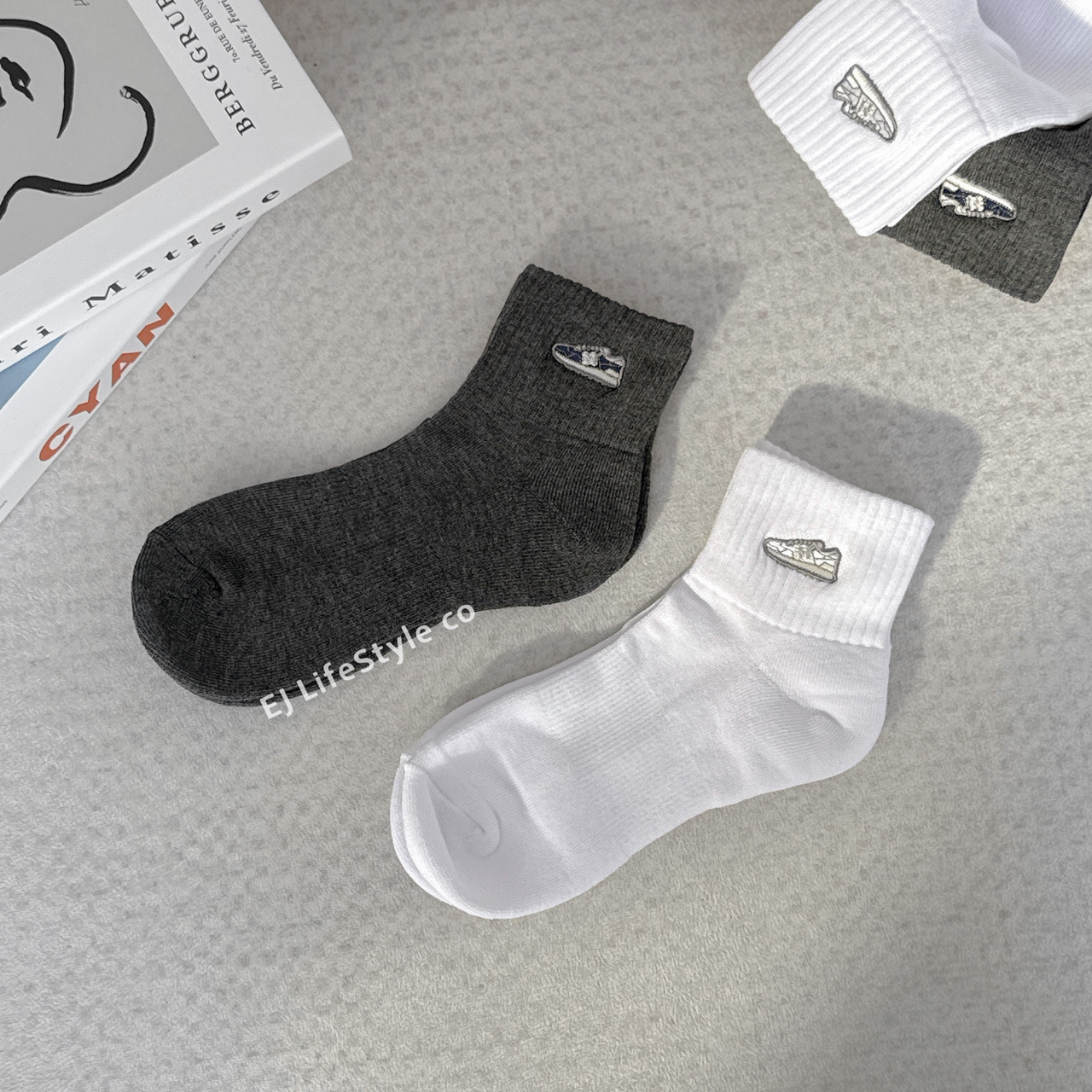 NEW BALANCE NB 雜灰 白 鞋子刺繡 襪子 厚底 一組兩入 LAS40011AS1 / 現貨