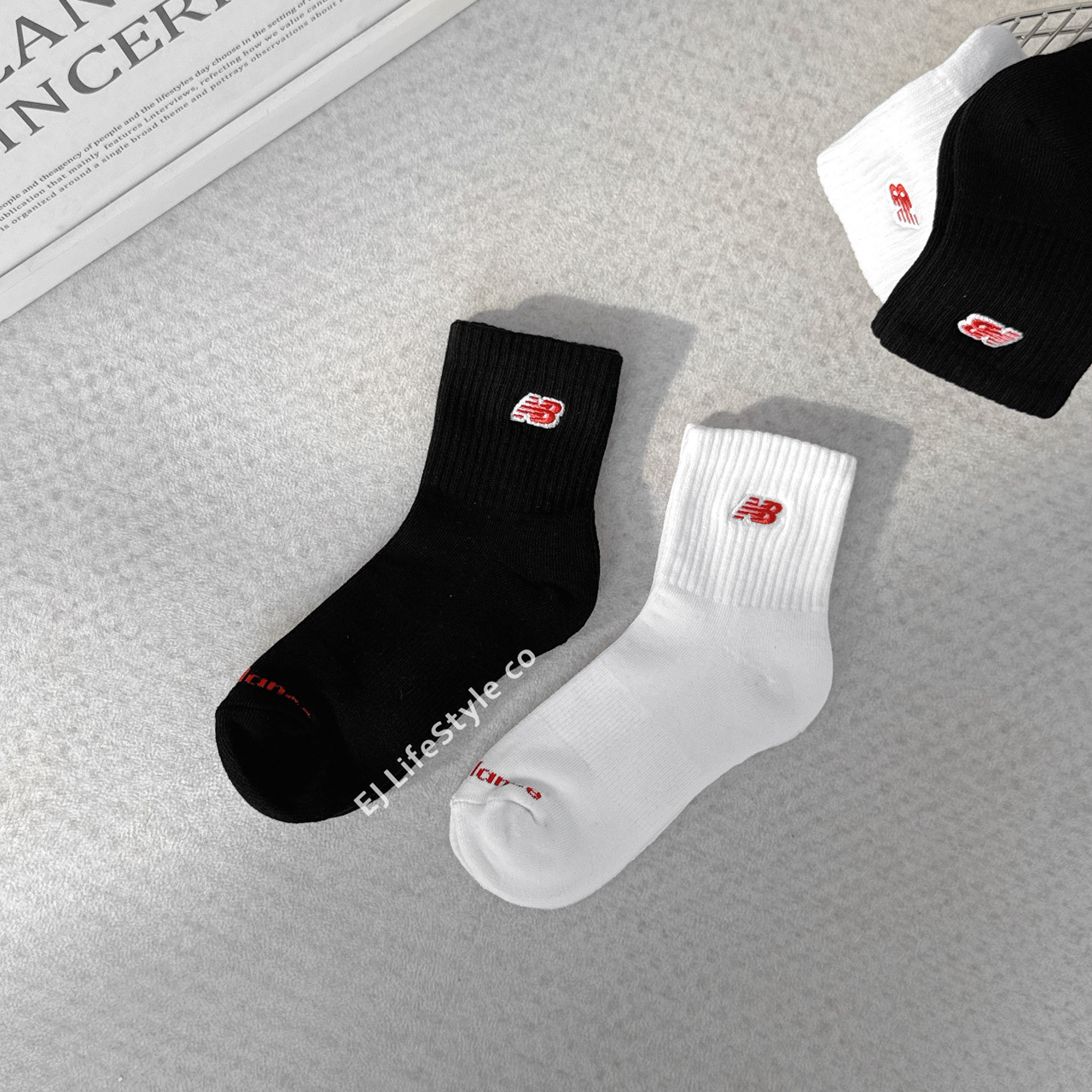 NEW BALANCE NB 黑 白 刺繡 襪子 厚底 一組兩入 LAS51272WK / 現貨