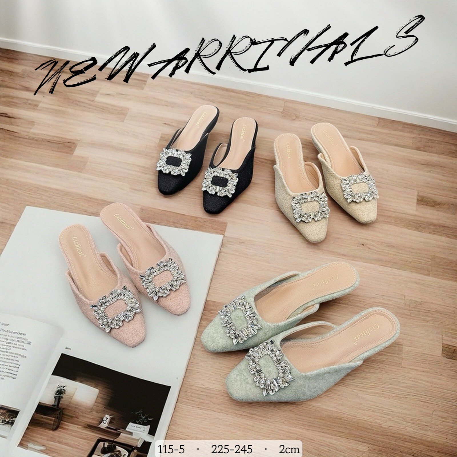 115-5韓國法式柔美水鑽低跟拖