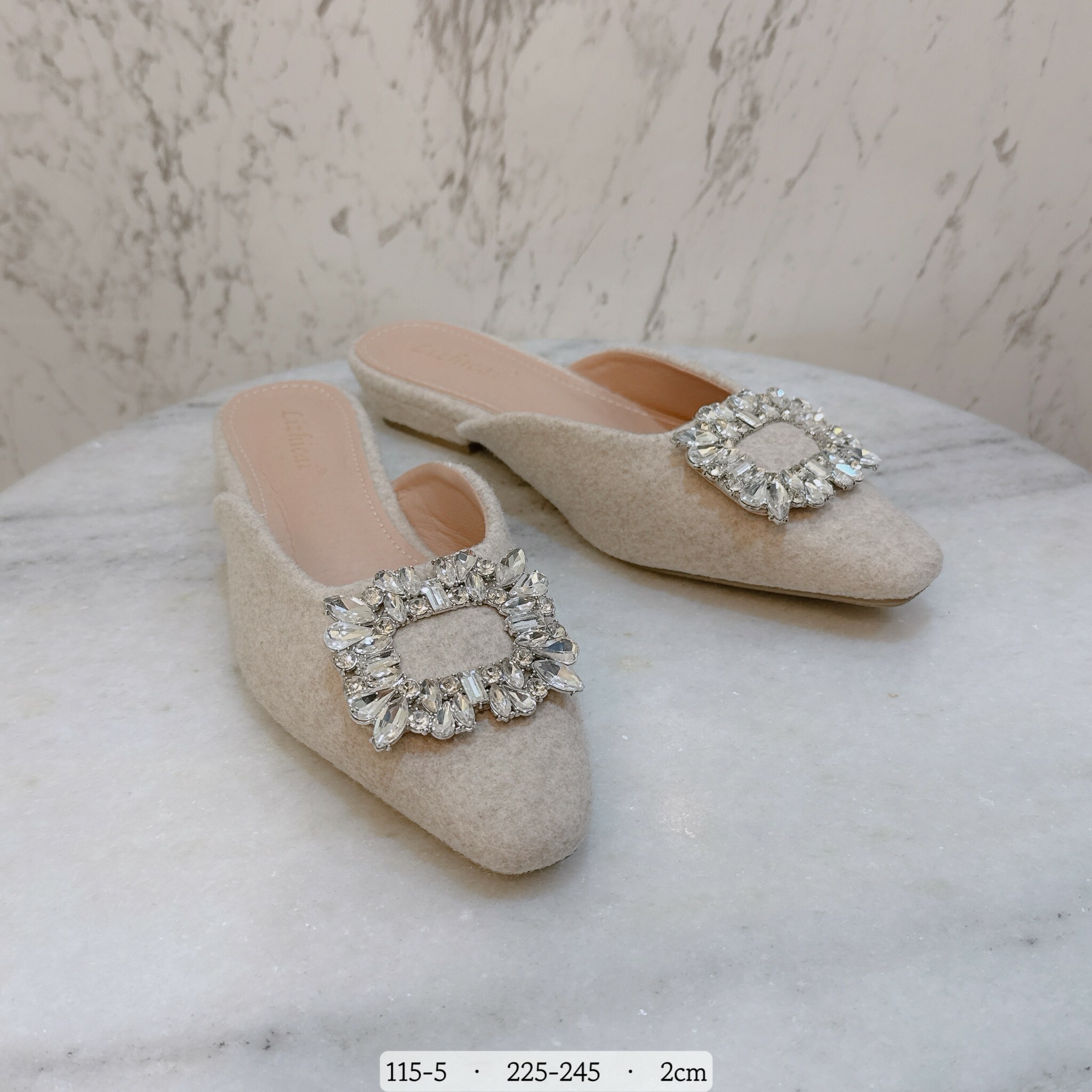 115-5韓國法式柔美水鑽低跟拖