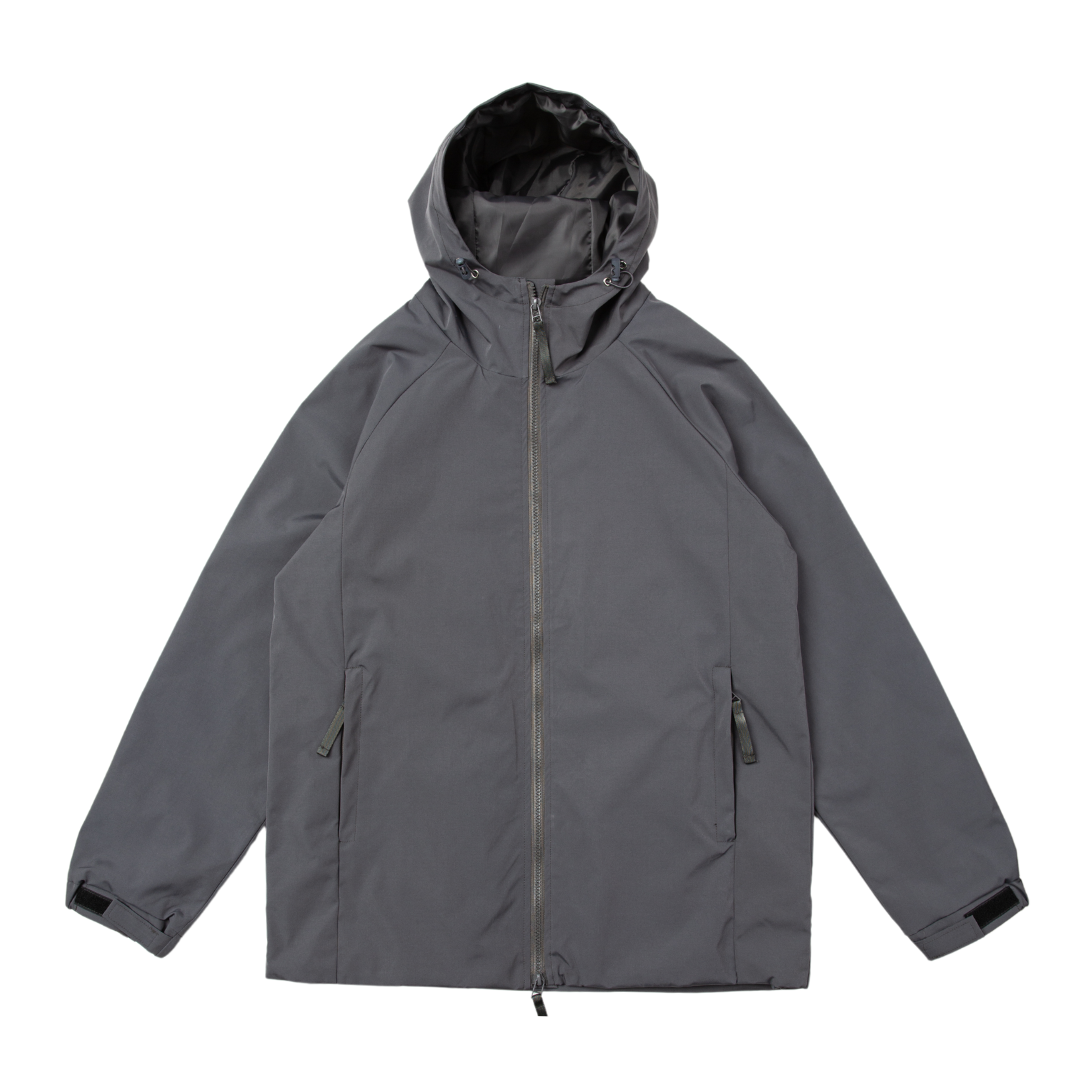 WIRE 防潑水 連帽 拉鏈 風衣 外套 男女可穿 秋冬男裝 黑色 鐵灰【 FUZY 】- A201675