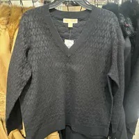 [S] MICHAEL KORS WOMEN'S LONG SLEEVE V-NECK SWEATER,BLACK, MF460ZJ2A2-BLACK (SMK1190)