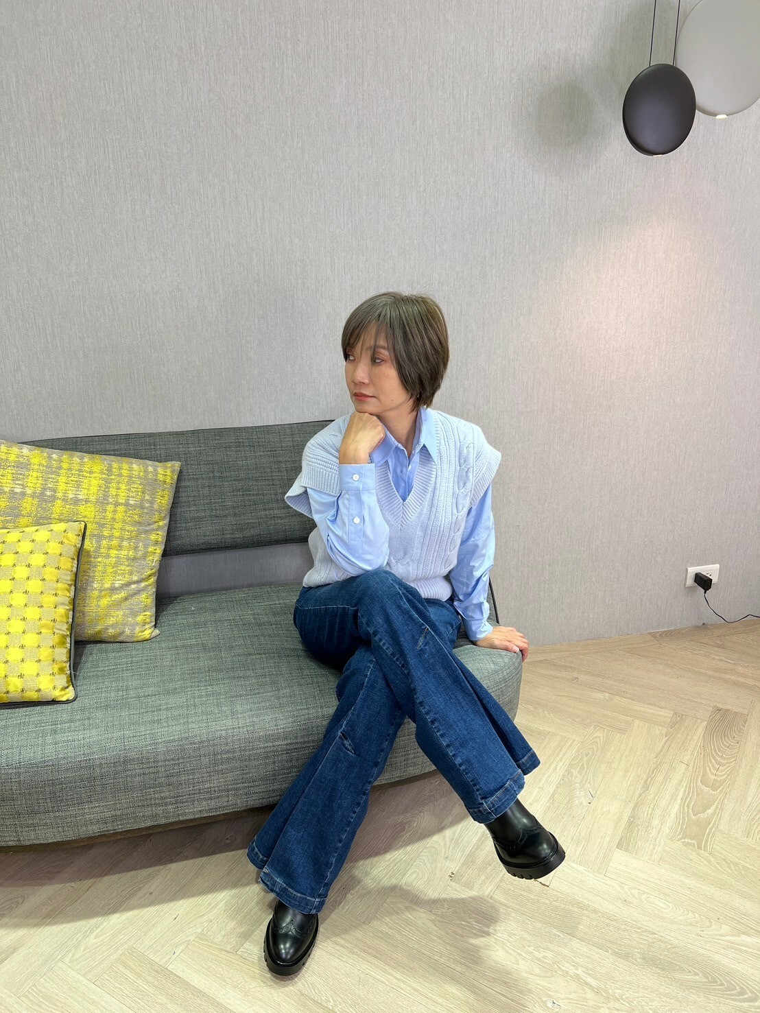 LORENA  縮腰造型襯衫(藍)