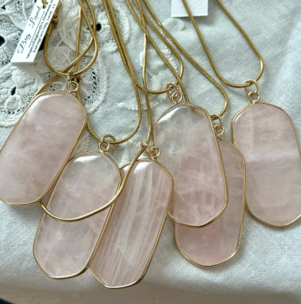 [Big Land] 玫瑰石英不銹鋼項鍊 | NO.213