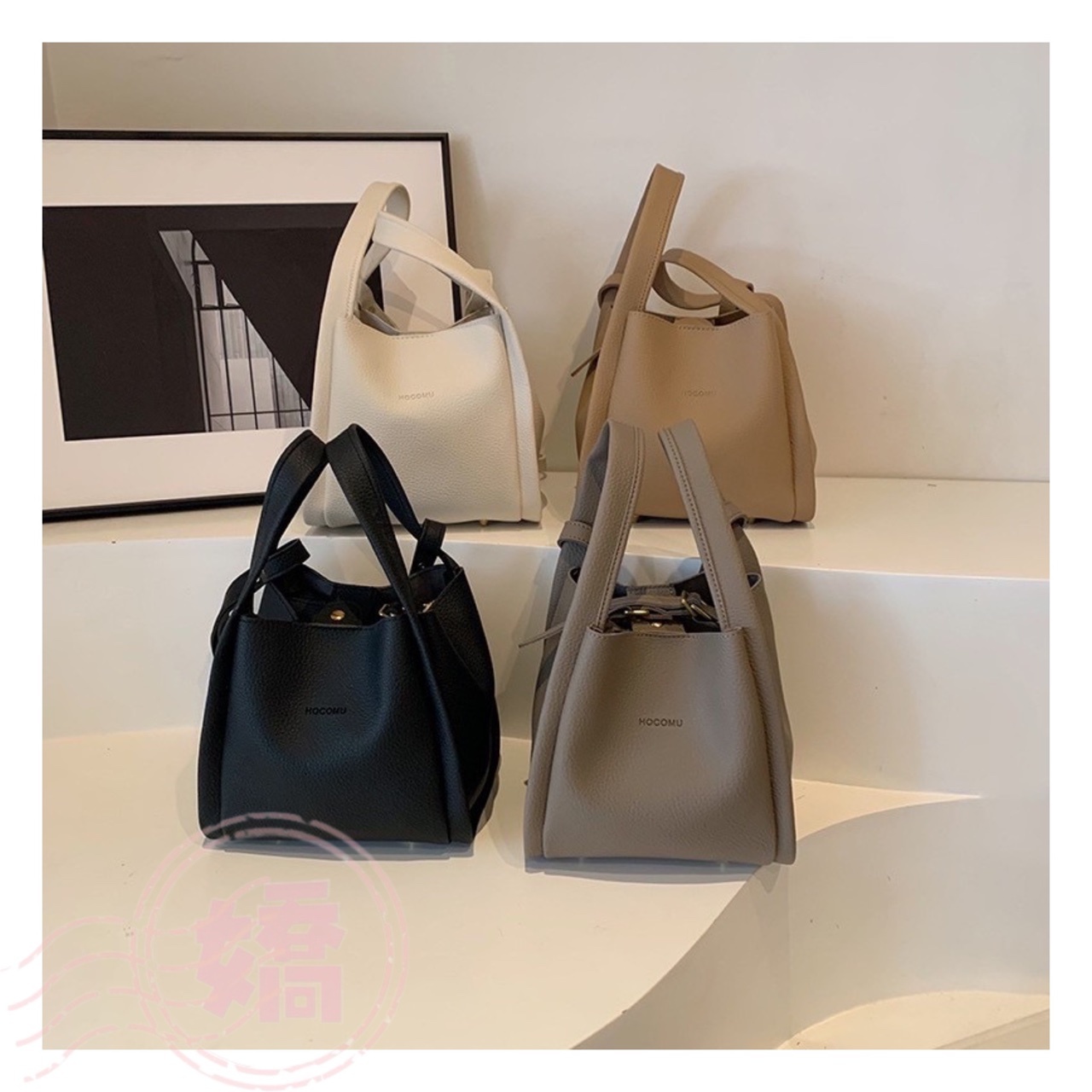 T27001荔枝紋菜籃子水桶包(灰'黑'卡'白)