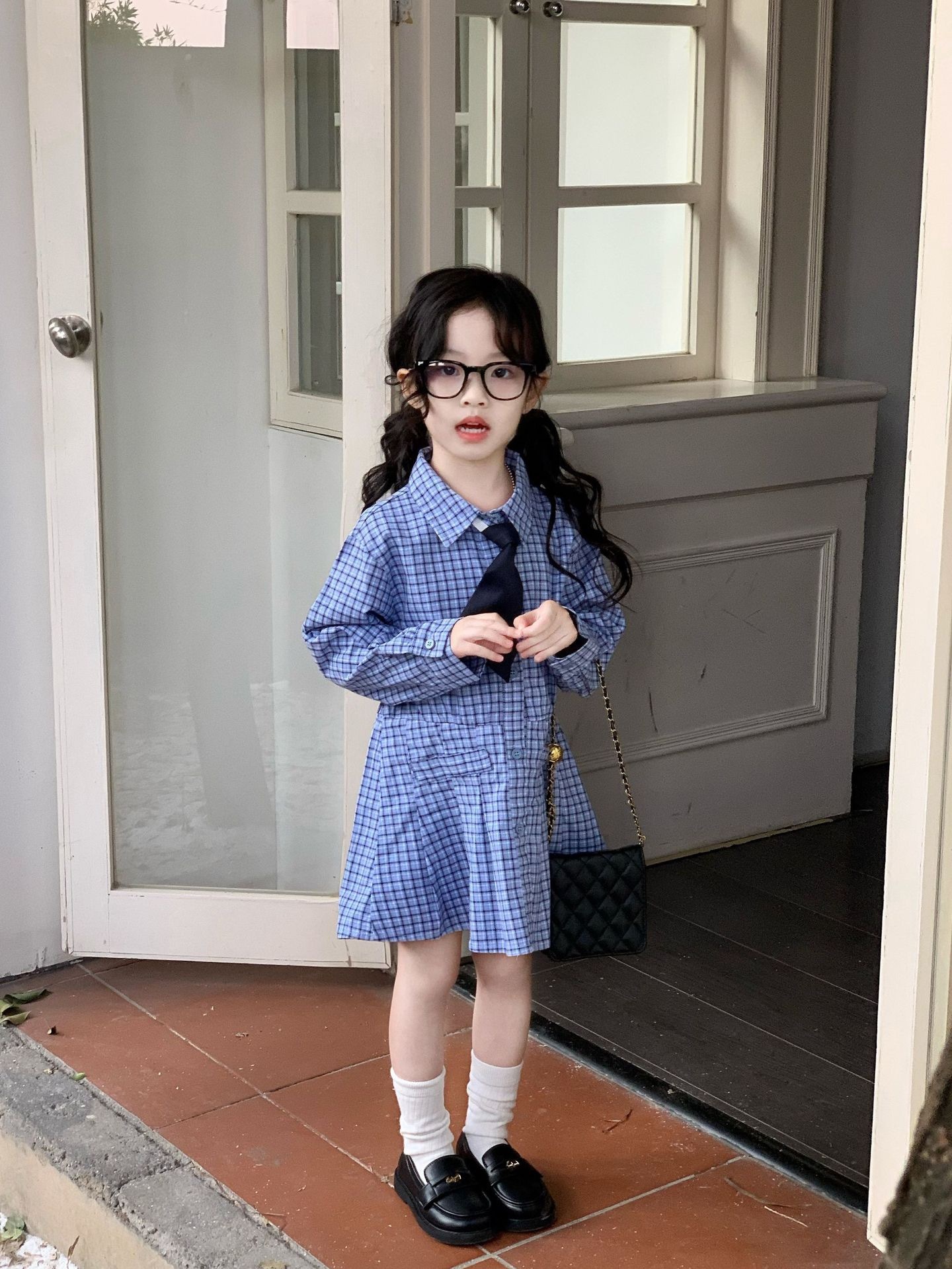 學院風格子洋裝