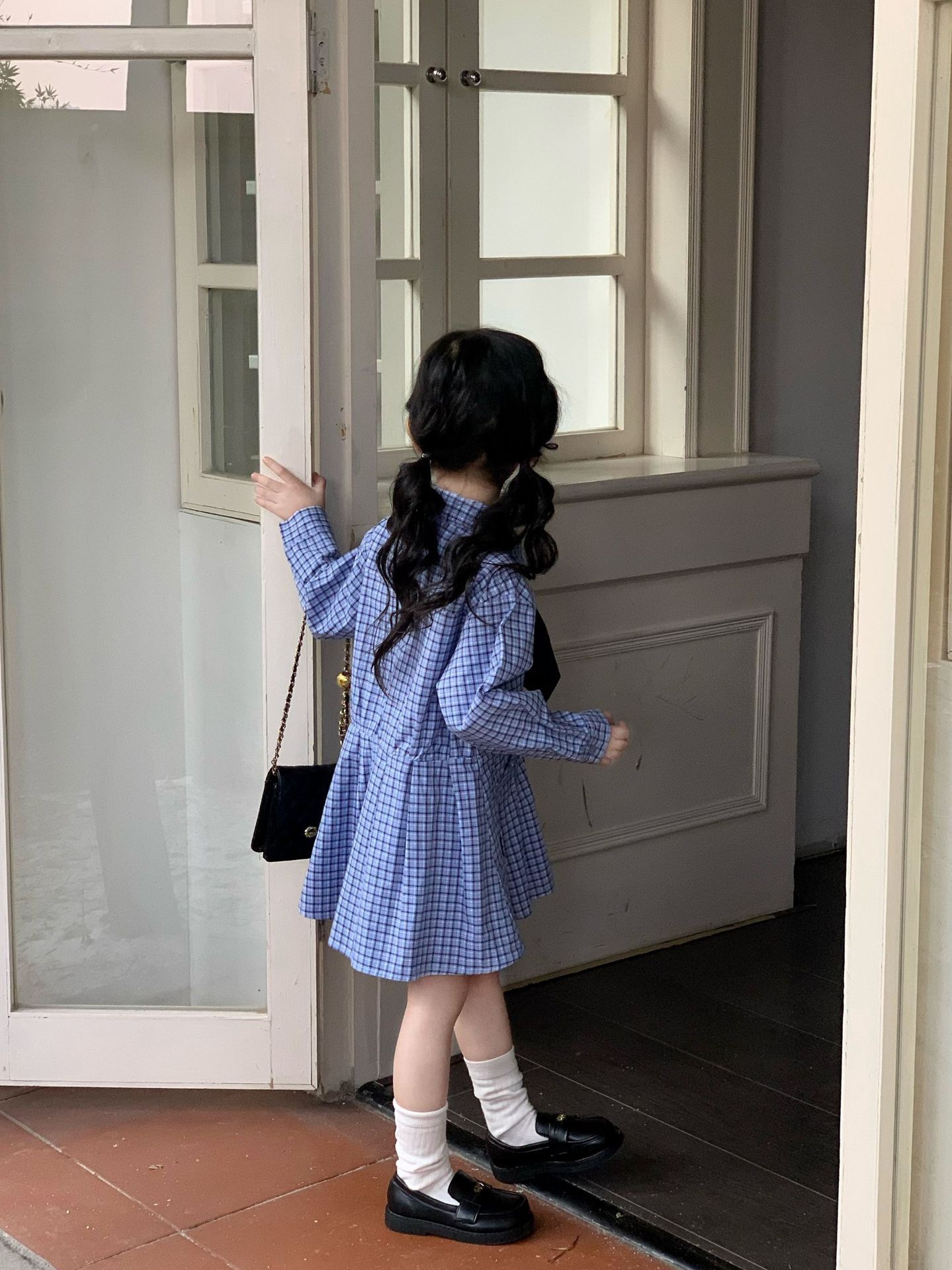 學院風格子洋裝