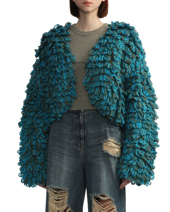 【Focus Store】預購 ADER error Cropped marled-knit cardigan "Peacock Green" 針織披肩