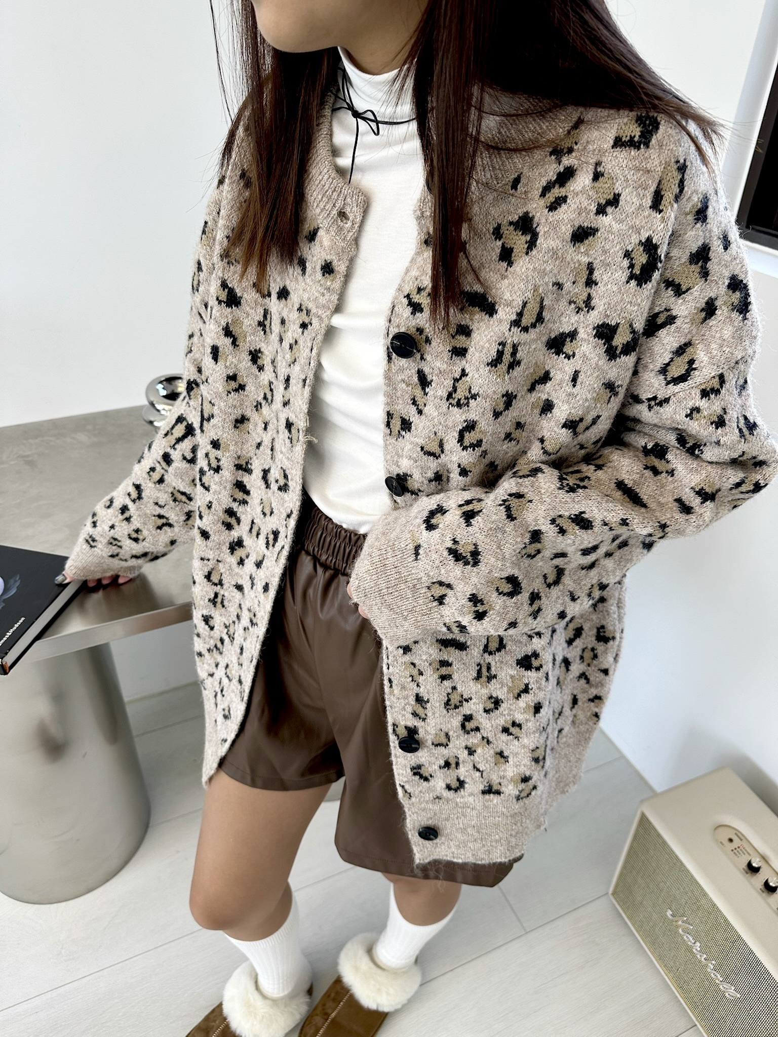 復古新絕配慵懶豹紋毛衣外套