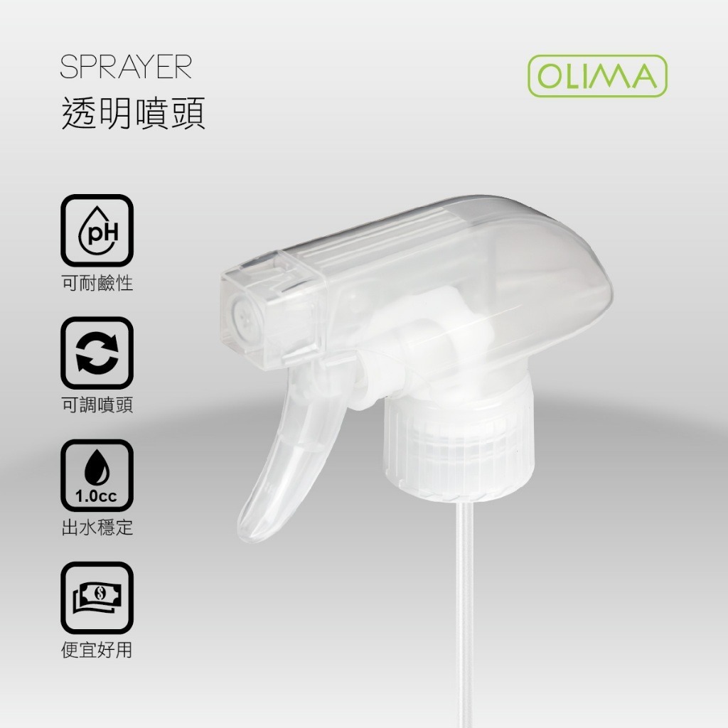 OLIMA透明大噴四方噴頭+500ML或900ML噴瓶 通用鹼性 中性 溶劑 QD類的清潔劑與保養劑