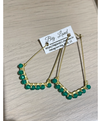 [Big Land] 綠瑪瑙黃銅耳針 | no.246