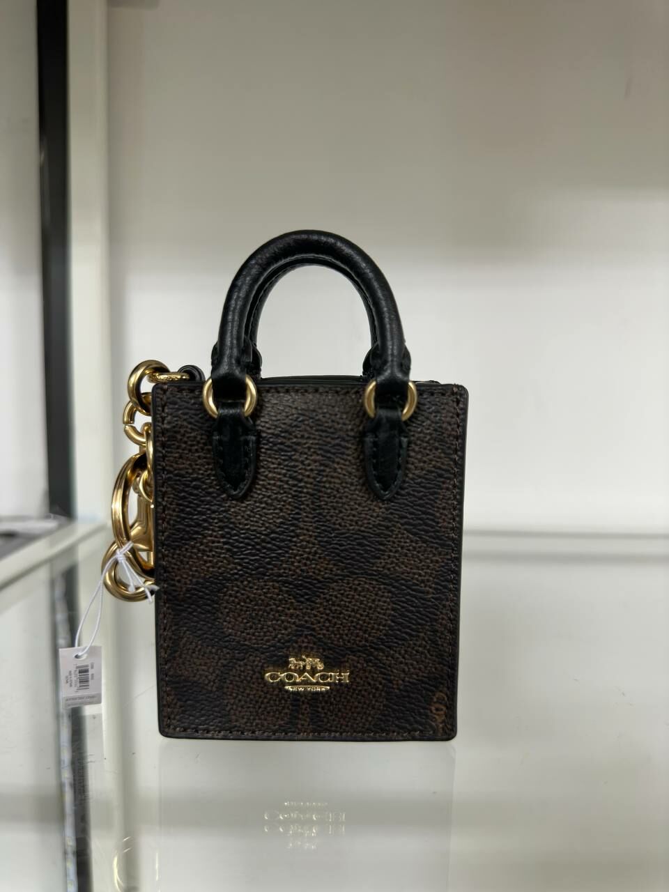 [S] COACH CX069 NORTH SOUTH MINI TOTE BAG CHARM SIGNATURE CANVAS,TAN, 196395550623 (SCO1068)