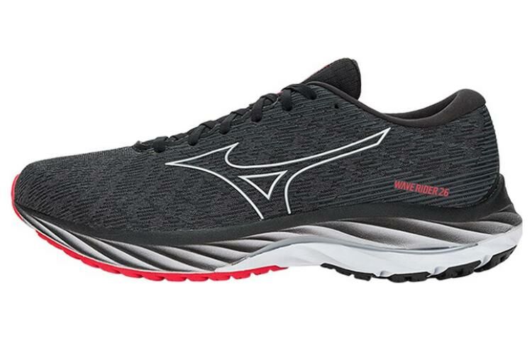 【代購】Mizuno Wave Rider 26 Anti-Slip Wear-Resistant Low-Top Running Shoes Unisex Black Red