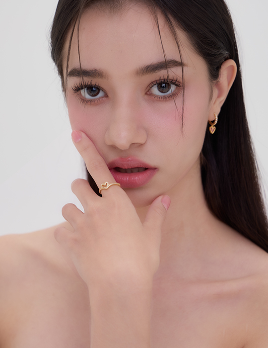 浪漫心鑽可調式戒指(金)