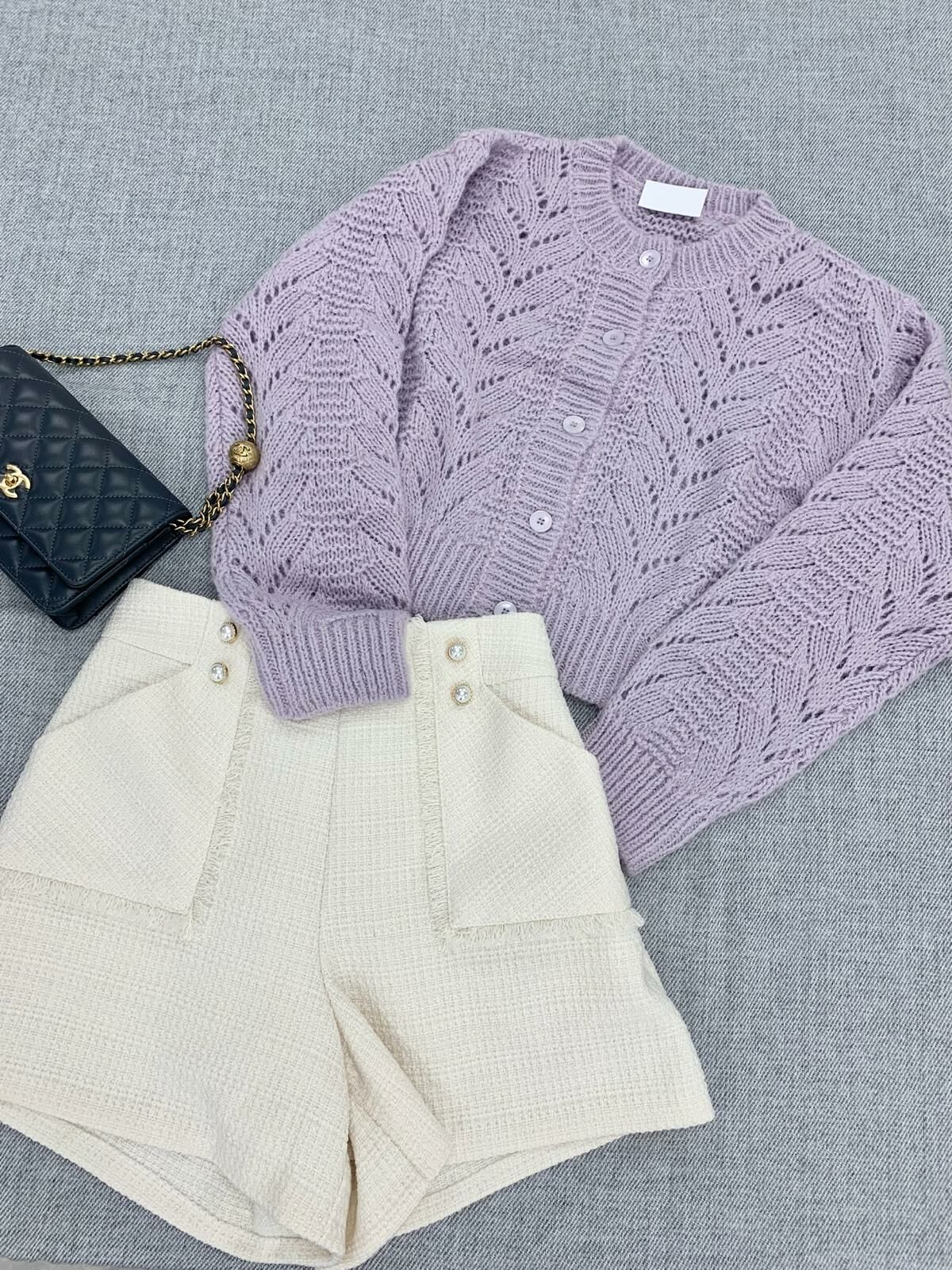 Tweed流蘇珍珠短褲(米白色)