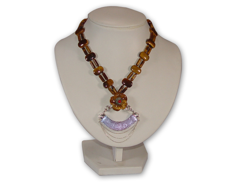 鹿港窯 天然虎眼石+琉璃 精品項鍊 纏綿花語 開運招財