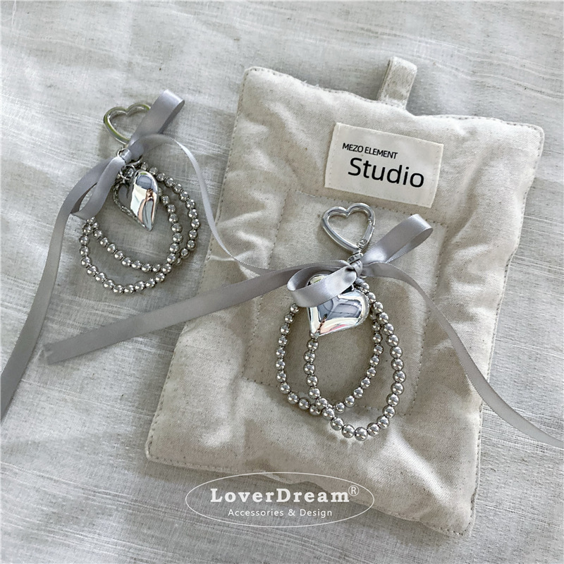 《5621》銀色串珠絲帶蝴蝶結吊飾