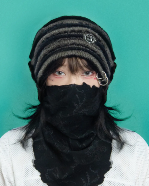 Slyly Luna 雙色鉤針帽-棕（可作圍脖）