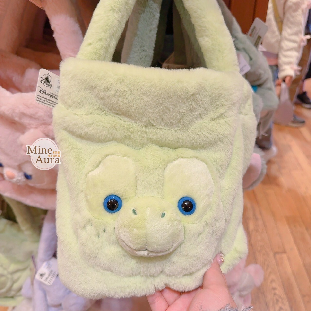 奧樂米拉 海龜 OluMel 大頭圖案 絨毛 束口 造型 毛毛 手提包 -香港迪士尼樂園